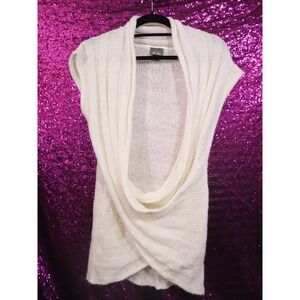Cream Sweater Small Dots Juniors Deep Cowl Neck Wrap Hem Knit Cap Sleeves 9W657